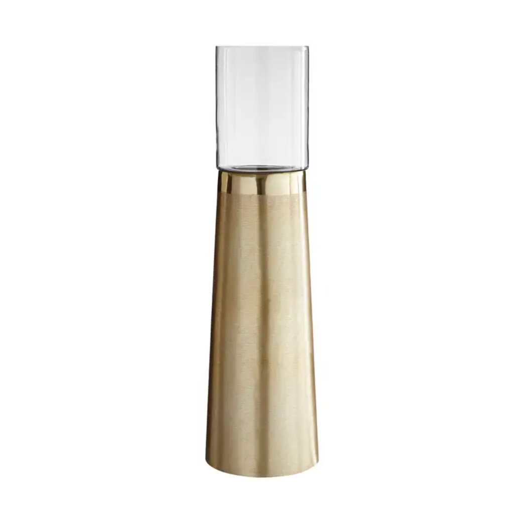 Estelle Large Brushed Gold And Glass Pillar Candle Holder by Camden and Co Home
