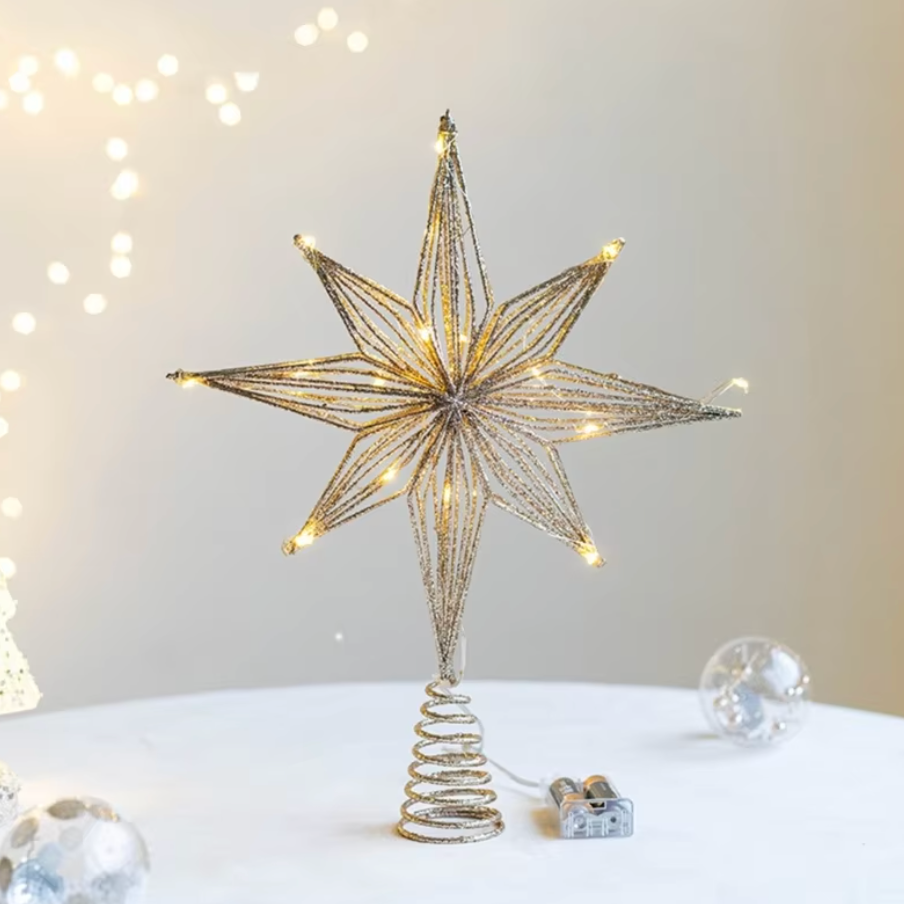 Tree Topper SKYTE® Christmas Led Lightup Tree Topper, Gold Glittered