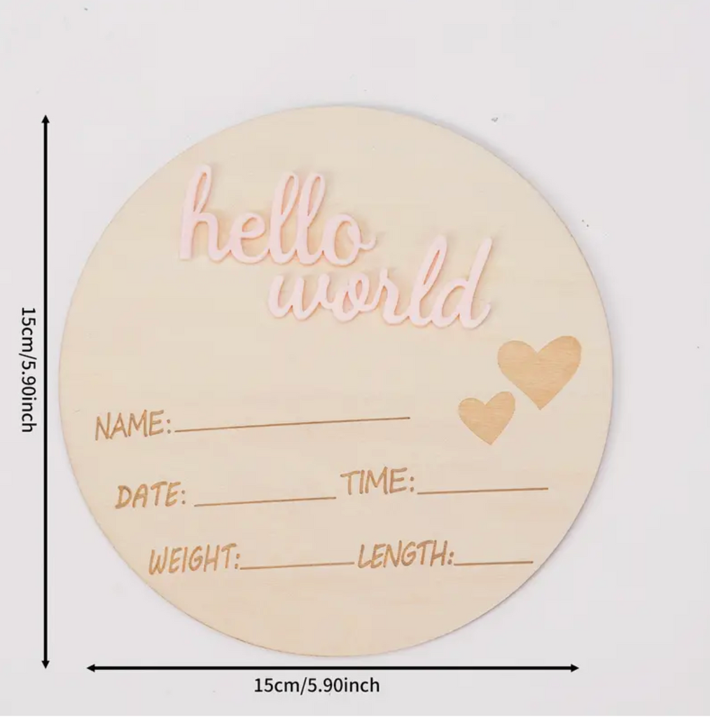 Measurements of pink personalised hello world plaque