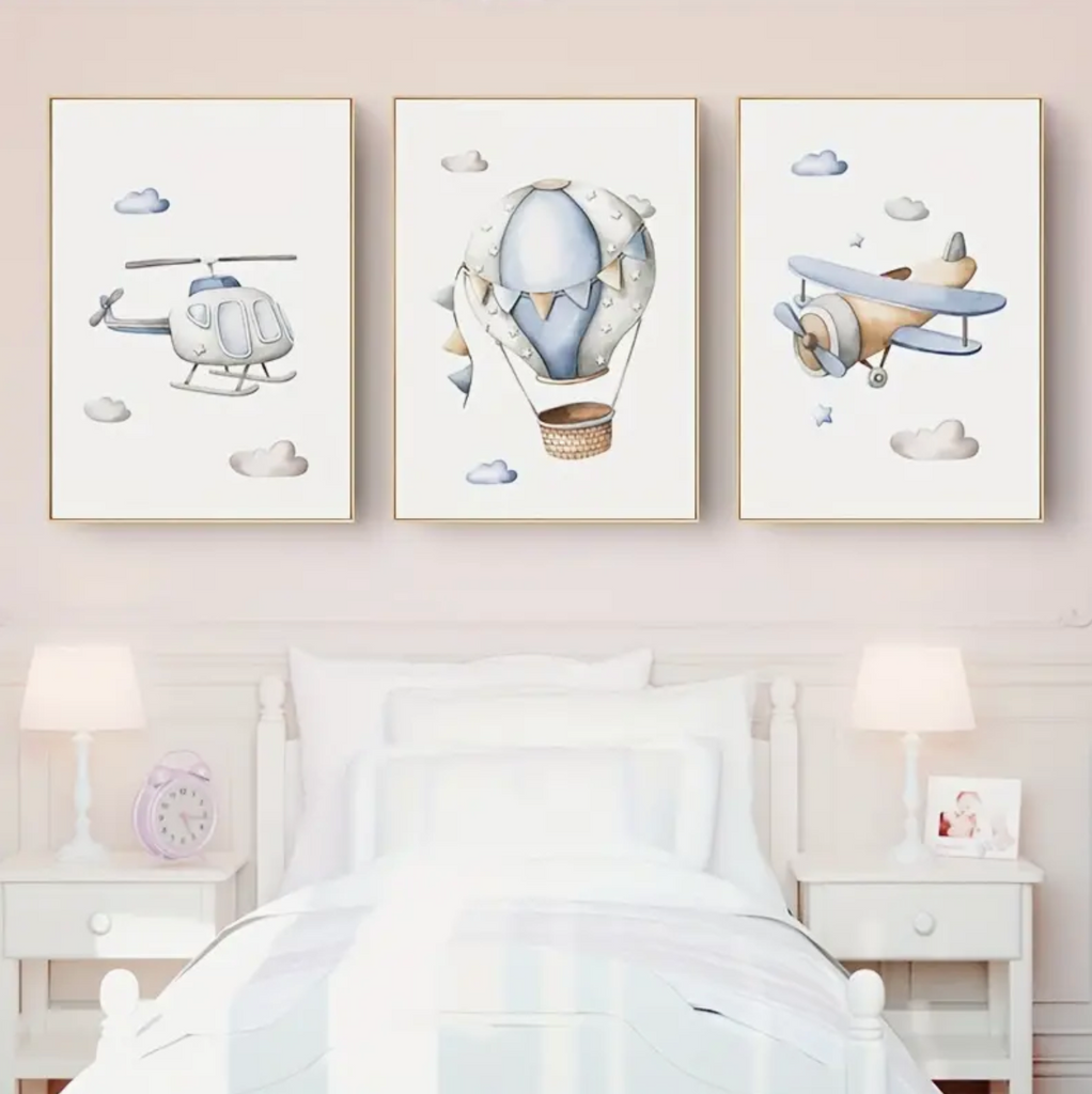 Blue vehicle nursery prints