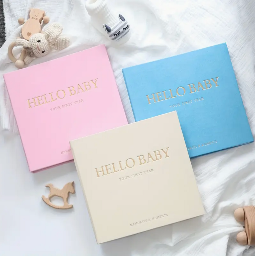 Pink, cream and blue newborn memory books