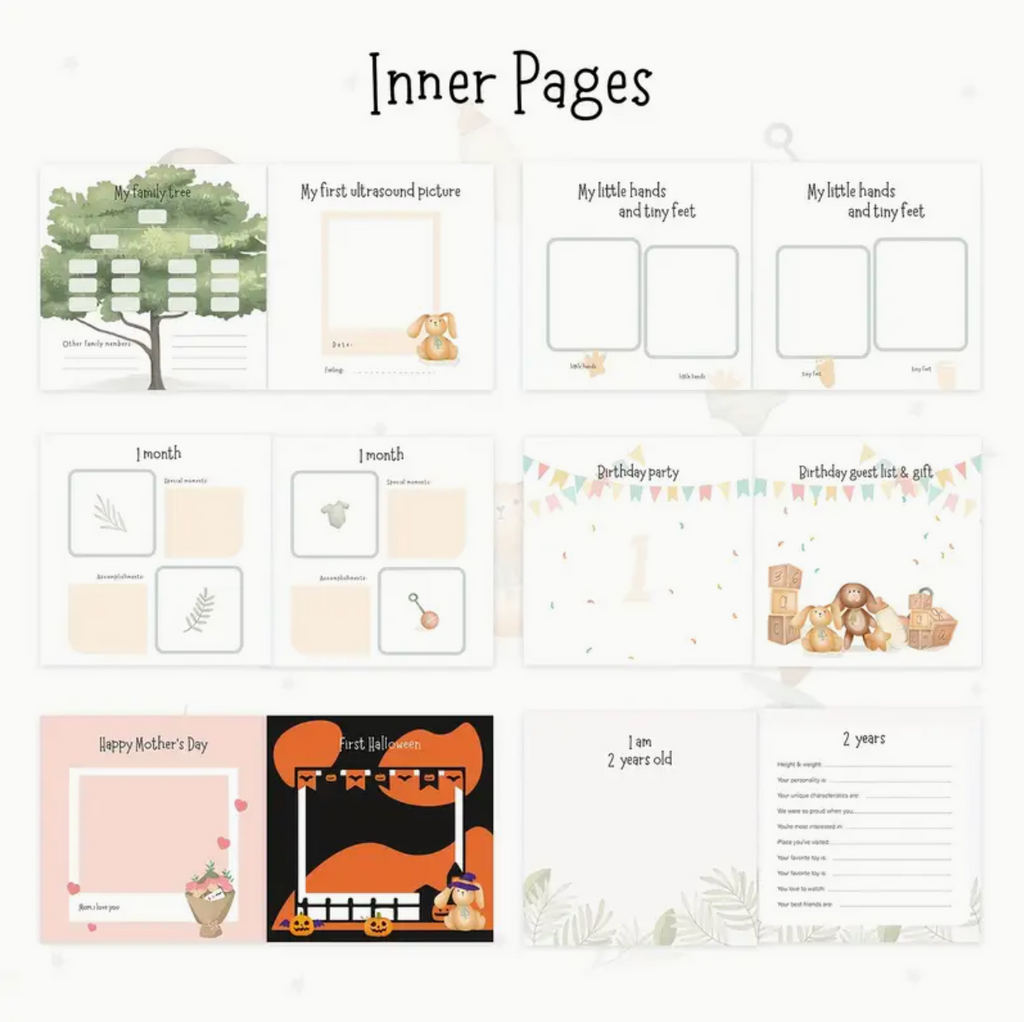 Inner pages of newborn memory book
