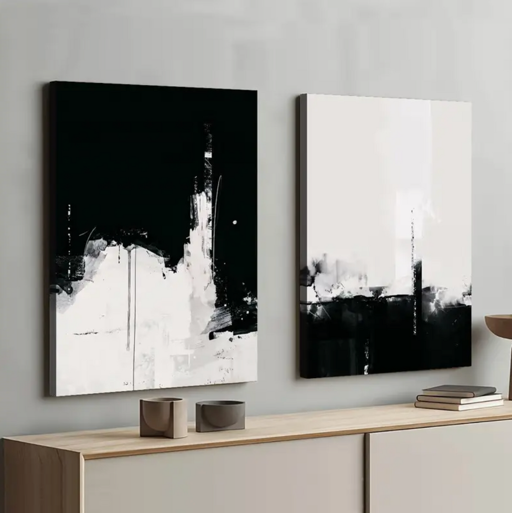 Set of 2 Black and White Abstract Modern Art CanvasesCamden and co