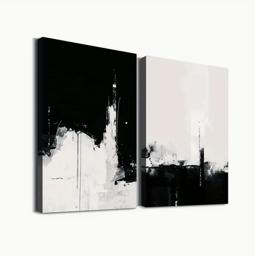 Set of 2 Black and White Abstract Modern Art CanvasesCamden and co