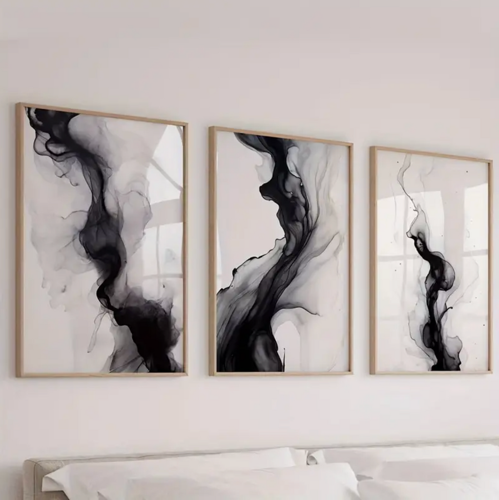 Set of 2 Minimalist Black and White Smoke Wall Art Prints Camden and co
