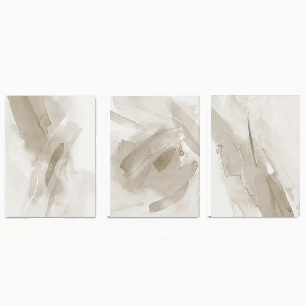 Set of 3 Ezra Abstract Modern Neutral Cream and Beige Wall Art Prints Camden and Co Home