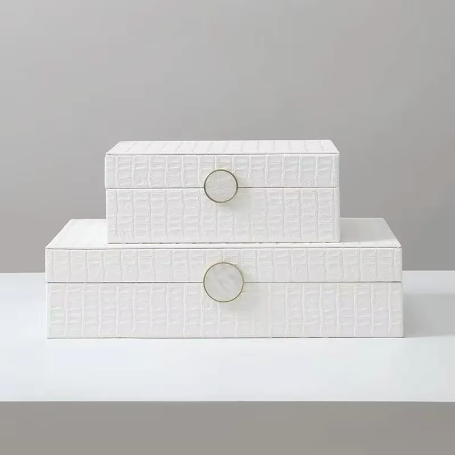 White Faux Leather and Gold Decorative Box Camden and co